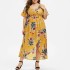 2023 Summer Amazon New Collection Waist Printed Irregular V-neck Dress with Split Bottom