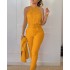 Amazon AliExpress 2024 Spring/Summer European and American New Fashion Top Solid Color Pants Set Two Piece Set with Belt