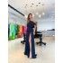 2023 European and American Summer Women's Fashion Sexy Slant Collar Off Shoulder Waist Drawdown with Floor Draping Vacation Style Solid Color Dress