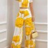 2024 Summer Amazon Cross border European and American Foreign Trade Women's Printed Strap Top Wide Leg Pants Set