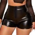 2023 European and American summer women's black buckle decoration fashionable and sexy slim fit leather pants high waist tight PU shorts