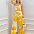 2024 Summer Amazon Cross border European and American Foreign Trade Women's Printed Strap Top Wide Leg Pants Set