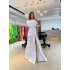 2023 European and American Summer Women's Fashion Sexy Slant Collar Off Shoulder Waist Drawdown with Floor Draping Vacation Style Solid Color Dress