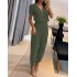 2023 European and American Foreign Trade Solid Color V-neck Zipper Short Sleeve Top and Leg Tight Pants Set Fashion and Casual Two Piece Set