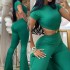 2023 European and American style autumn women's sexy round neck backless slim fit and lifted buttocks solid color micro flared jumpsuit sportswear