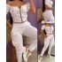 2024 Summer European and American New Women's Wear White One Shoulder Short Sleeve Patch Bag Top Set Casual Pants 2-piece Set