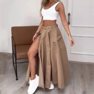 2024 Summer New Cross border Foreign Trade Amazon European and American Women's Set Sleeveless Solid Color Split Two Piece Set