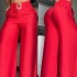 2023 European and American foreign trade women's clothing solid color wide leg high waist loose slimming metal decorative horn pants