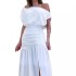 2023 European and American Summer Women's Fashion Sexy Slant Collar Off Shoulder Waist Drawdown with Floor Draping Vacation Style Solid Color Dress