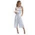 2023 European and American foreign trade women's clothing elegant backless camisole striped cotton and linen seven part wide leg jumpsuit