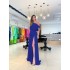 2023 European and American Summer Women's Fashion Sexy Slant Collar Off Shoulder Waist Drawdown with Floor Draping Vacation Style Solid Color Dress