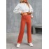 2024 Amazon European and American Fashion New Women's Casual Straight Pants High Waist Button Elastic Band Multiple Pockets