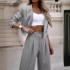 2024 European and American foreign trade women's clothing temperament casual striped short style lapel suit straight leg pants set