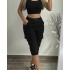 2024 European and American foreign trade women's clothing elastic waist slimming and slimming casual multi pocket solid color seven quarter pants