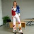 2025 new European and American printed design two-piece silhouette suit jacket+high waisted slightly flared trousers set for women's autumn