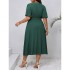 Amazon's new summer plus size green dress with cross-border European and American elegance, lotus leaf sleeves and waist cinching dress