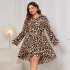 Amazon autumn and winter leopard print dress, AliExpress European and American fashion leopard print long sleeved plus size loose dress