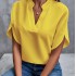 Amazon Foreign Trade 2024 Summer New V-neck Shirt Women's Solid Color Casual Versatile European and American Short Sleeve Hooded Shirt