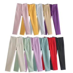 European and American Amazon cross-border new slim fit solid color pleated micro elastic formal straight leg pants casual pants women's pants