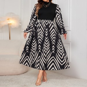 Amazon AliExpress Splicing Long Sleeve Dress Autumn New Collection, Sleeveless and Elegant Bubble Sleeves, High Waist Long Dress