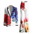 2025 new European and American printed design two-piece silhouette suit jacket+high waisted slightly flared trousers set for women's autumn