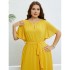 Self developed European and American foreign trade Amazon AliExpress hot summer yellow V-neck tied waist dress for women