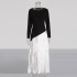 Elegant style, contrasting colors, spliced long skirt 2025 new style, slim fit, slimming, high-end feeling, pleated long sleeved dress for women