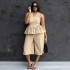 European and American women's clothing 2025 spring elegant temperament V-neck ruffled hem shirt high waist straight leg pants two-piece set