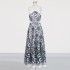 Seaside vacation style neck hanging long skirt 2025 early spring new item niche embroidery lace up design sense long dress for women