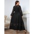 Slightly overweight over knee lace dress looks slimmer in autumn, cross-border e-commerce long sleeved temperament, high-end feeling, Amazon hot sale