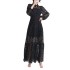 High end elegant ruffle edge long skirt 2025 spring new item stand up collar long sleeved waist slimming hollow out dress for women's fashion