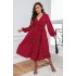 Autumn and winter grand style artistic temperament red plus size dress cotton European and American temperament commuting wave point long sleeved women's clothing