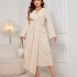 Cross border Wish Amazon new long sleeved dress, AliExpress temperament, waist cinching, slim fitting, irregular cut long dress