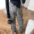 Fashion high waisted camouflage pants with workwear style, 2025 early spring new collection, spliced large pocket design, wide leg jeans for women