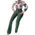 2024 Spring New European and American Cross border Leisure Set Printed Stand up Collar Long Sleeve Shirt Top Wide Leg Pants Two Piece Set