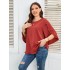 2022 European and American style cross-border foreign trade plus size women's shirt red half sleeved loose top Amazon independent website