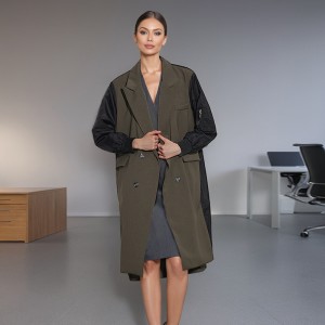 Fashion casual trench coat 2025 early spring new style temperament suit collar contrasting color splicing loose silhouette long jacket for women