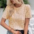 Amazon Cross border New Popular Commuter Loose Short Sleeve Bag Collar Round Neck Top Women's Glitter T-shirt from Europe and America