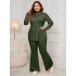 European and American cross-border plus size long sleeved high neck suit Amazon commuting temperament women's clothing slit top micro flared loose pants