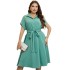 Self developed European and American foreign trade Amazon AliExpress hot summer green half cardigan tied waist dress