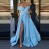 Women's Dress, European and American Summer Cross border New Style, Sexy, Elegant, Noble, Satin Solid Color Deep V Dress, Evening Dress