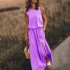 2024 Summer European and American Cross border New Vacation Style Solid Color Round Neck Sleeveless Strap Lantern Split Dress Long Skirt