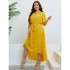 Self developed European and American foreign trade Amazon AliExpress hot summer yellow V-neck tied waist dress for women