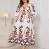 Hot selling loose plus size dress on AliExpress in Europe and America, Amazon's new printed long sleeved V-neck long dress