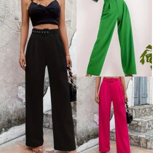 2024 European and American Cross border Foreign Trade New Elegant Solid Color High End Hanging Fashion Belt Straight Straight Leg Formal Pants Women's Pants