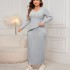 Independent research and development of European and American plus size loose fashion set, foreign trade new style long sleeved irregular hem hip hugging skirt set