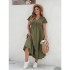 Cross border Amazon 2024 European and American plus size women's dress V-neck ruffle sleeves casual loose large swing skirt long skirt