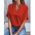 Amazon Foreign Trade 2024 Summer New V-neck Shirt Women's Solid Color Casual Versatile European and American Short Sleeve Hooded Shirt