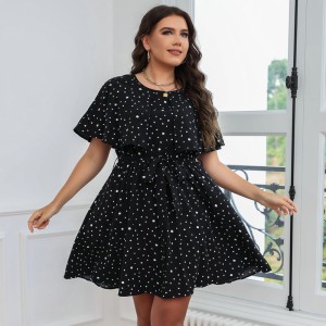 2021 summer new plus size women's clothing, fat mm French polka dot slimming dress, top priority slimming dress