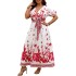 Amazon Spring/Summer New Retro V-neck Printed Dress, European and American Cross border High Waist Slim Lantern Sleeve Dress